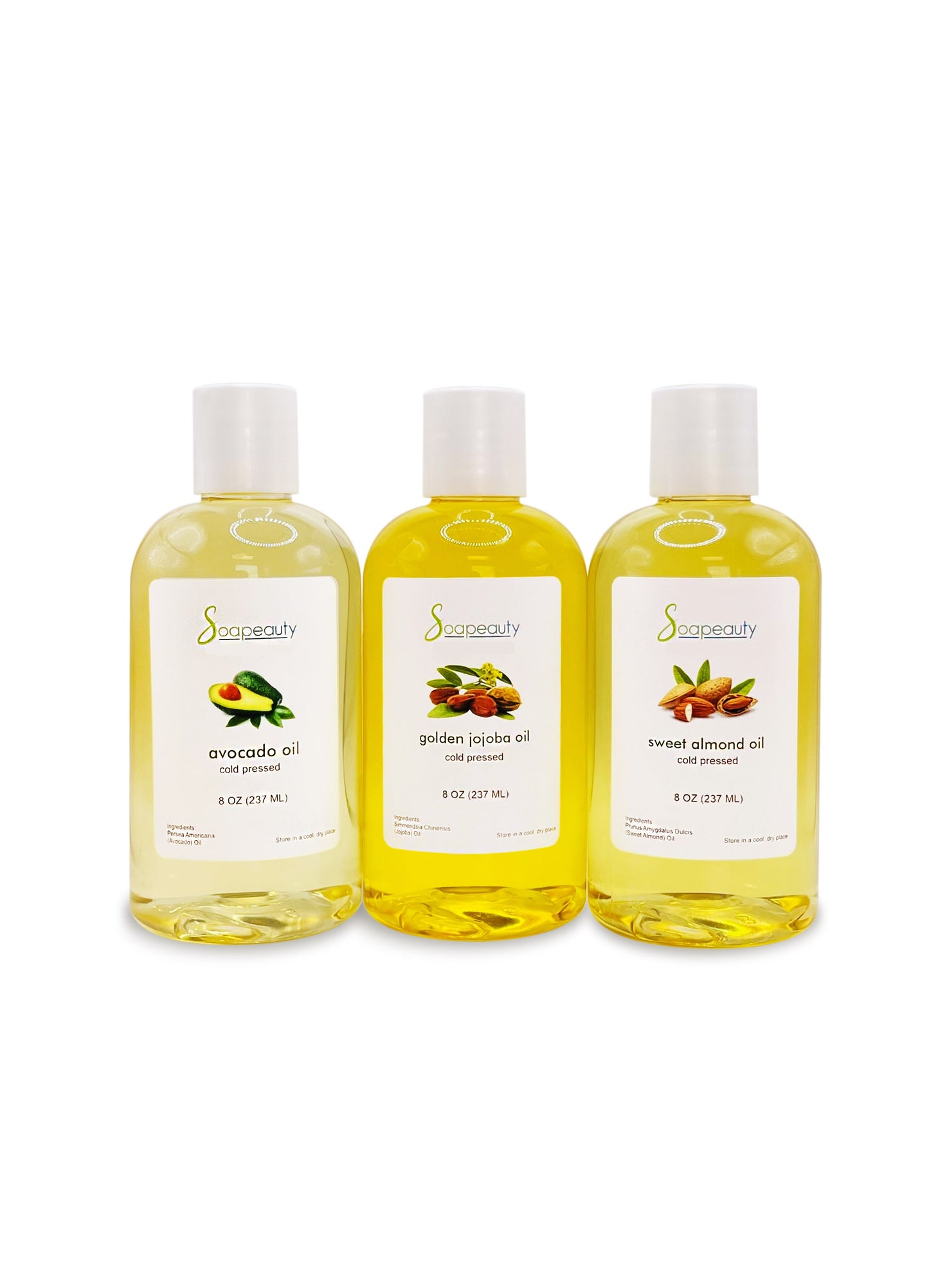 Moisturizing Oils Set: Golden Jojoba Oil, Sweet Almond Oil, Avocado Oil - 8 fl oz