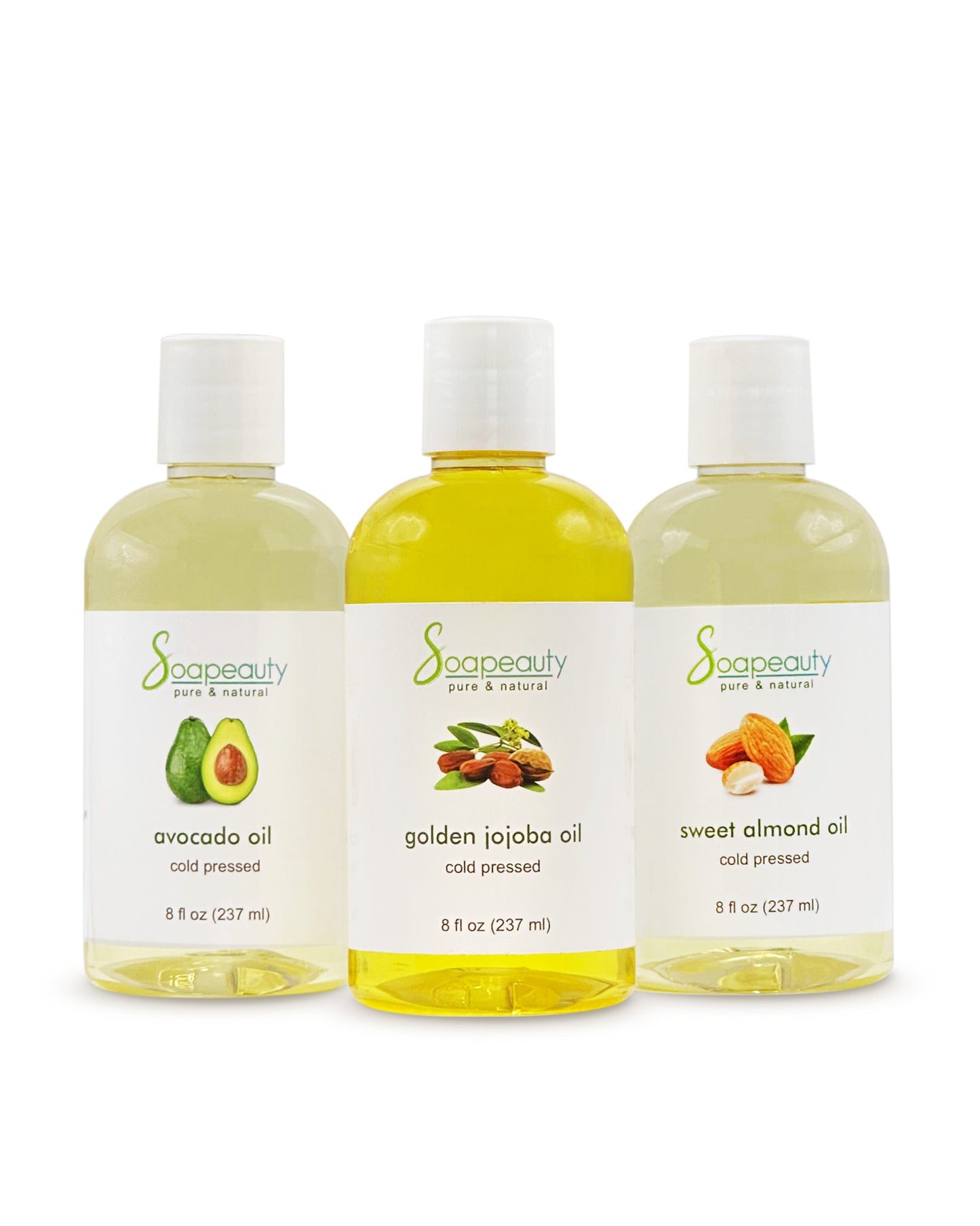 Moisturizing Oils Set: Golden Jojoba Oil, Sweet Almond Oil, Avocado Oil - 8 fl oz