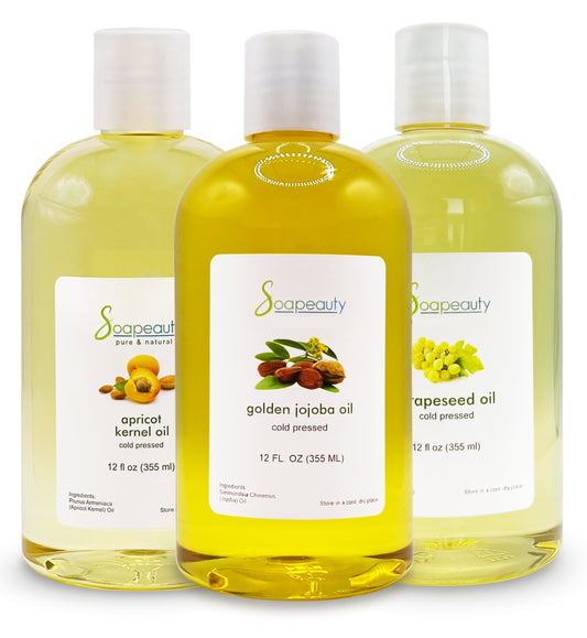 Moisturizing Oils Set: Golden Jojoba Oil, Grapeseed Oil, Apricot Oil - 36 fl oz